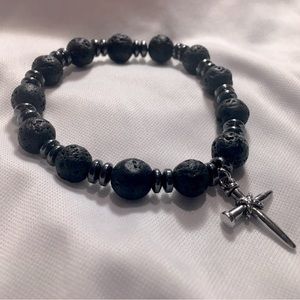 Unisex- Nail Cross Lava Stone Bracelet ✝️